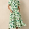 Blooming Season Green Floral Puff Sleeve Midi Dress