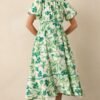Blooming Season Green Floral Puff Sleeve Midi Dress