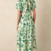Blooming Season Green Floral Puff Sleeve Midi Dress