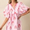 Bunches Of Love Pink Puff Sleeve Mini Dress