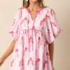 Bunches Of Love Pink Puff Sleeve Mini Dress