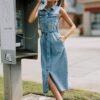 Blue Jean Babe Medium Wash Denim Maxi Dress
