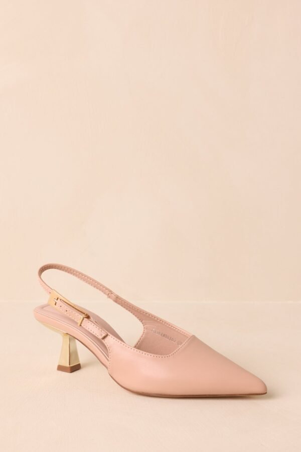 By All Accounts Beige Faux Leather Pointed Toe Kitten Heels