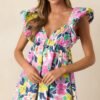 Blooming Love Pink Multi Flutter Sleeve Mini Dress