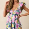 Blooming Love Pink Multi Flutter Sleeve Mini Dress