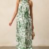 Breeze Through Paradise Cotton Green Tropical Print Maxi Dress