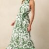 Breeze Through Paradise Cotton Green Tropical Print Maxi Dress