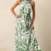 Breeze Through Paradise Cotton Green Tropical Print Maxi Dress