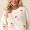 Berry Patch Picnic Ivory Crochet Strawberry Sweater