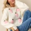 Berry Patch Picnic Ivory Crochet Strawberry Sweater