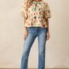 Beyond Compare Ecru Floral Cotton Bow Front Peplum Top