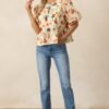 Beyond Compare Ecru Floral Cotton Bow Front Peplum Top