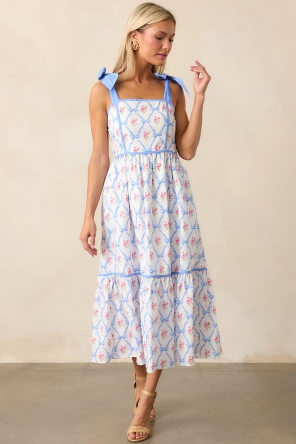Ballet Recital Cotton Blue Bow Midi Dress