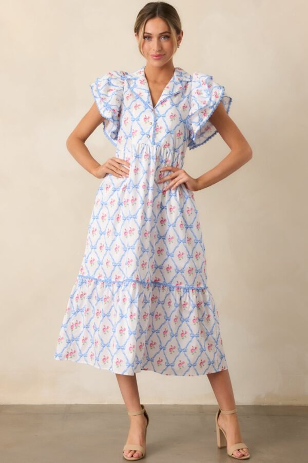 Brunch & Beyond Cotton Light Blue Floral Maxi Dress