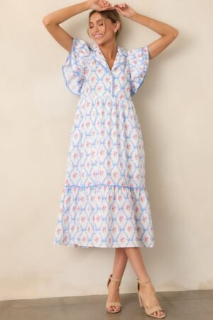 Brunch & Beyond Cotton Light Blue Floral Maxi Dress
