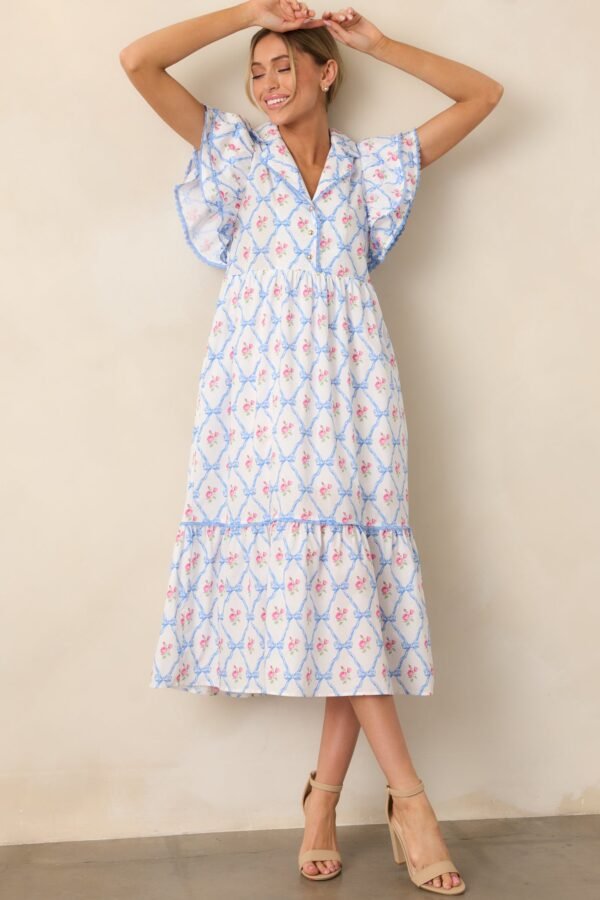 Brunch & Beyond Cotton Light Blue Floral Maxi Dress