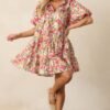 Botanical Garden Date Cotton Pink Puff Sleeve Mini Dress