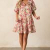 Botanical Garden Date Cotton Pink Puff Sleeve Mini Dress