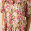 Botanical Garden Date Cotton Pink Puff Sleeve Mini Dress