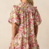 Botanical Garden Date Cotton Pink Puff Sleeve Mini Dress