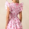 Bridget La France Dianthus Pink Floral Cotton Ruffle Mini Dress