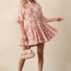 Beach Bum Rose Pink Floral Button Front Mini Dress