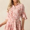 Beach Bum Rose Pink Floral Button Front Mini Dress