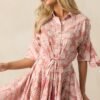 Beach Bum Rose Pink Floral Button Front Mini Dress