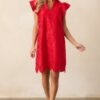 Between The Vines Red Floral Embroidered Mini Dress