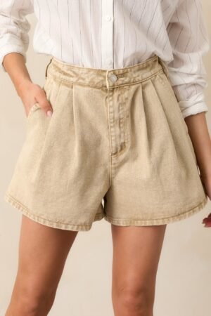 Better Without You Taupe Acid Washed Denim Shorts