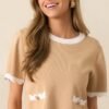 Book Nook Tan Scallop Hem Short Sleeve Top