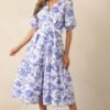 Bayside Breeze Cotton Blue Floral Maxi Dress