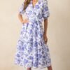 Bayside Breeze Cotton Blue Floral Maxi Dress