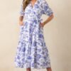 Bayside Breeze Cotton Blue Floral Maxi Dress