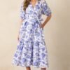 Bayside Breeze Cotton Blue Floral Maxi Dress
