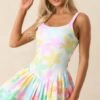 Buzzin' About Pastel Floral Print Pleated Tennis Dress