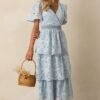 Attending A Gala Blue Floral Embroidered Maxi Dress