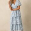 Attending A Gala Blue Floral Embroidered Maxi Dress