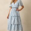 Attending A Gala Blue Floral Embroidered Maxi Dress