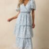 Attending A Gala Blue Floral Embroidered Maxi Dress