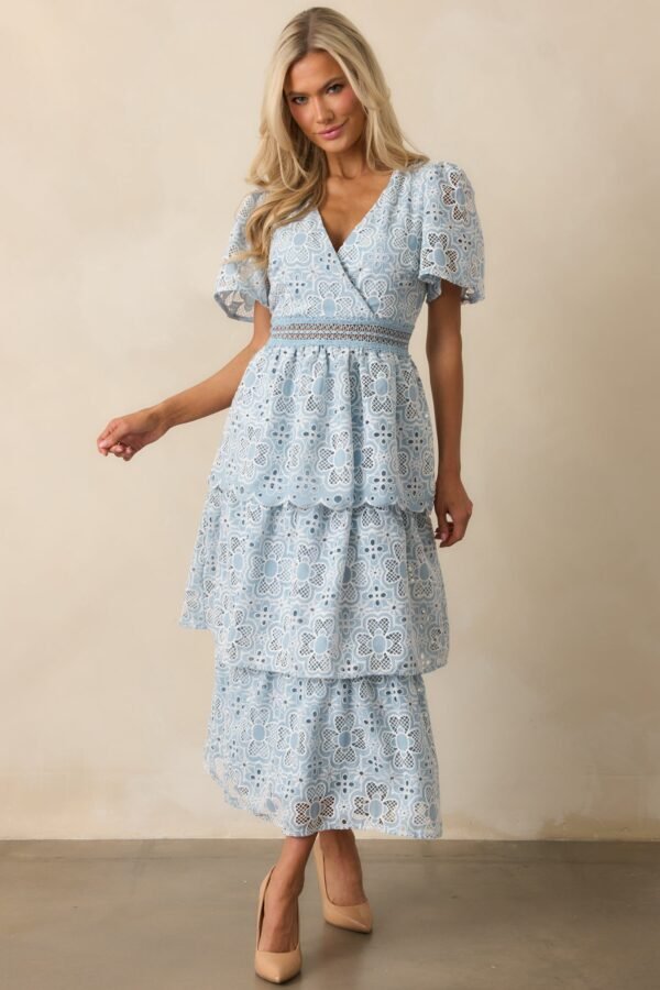 Attending A Gala Blue Floral Embroidered Maxi Dress
