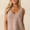 Carefree Days Light Mocha Stripe Knit Tank Top