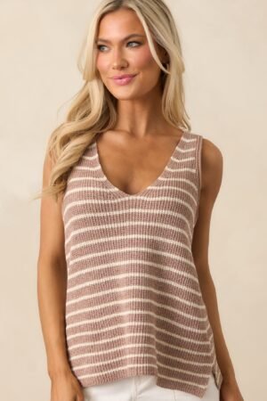 Carefree Days Light Mocha Stripe Knit Tank Top