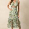 Back In Bloom Green Floral Embroidered Midi Dress