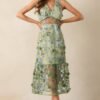 Back In Bloom Green Floral Embroidered Midi Dress