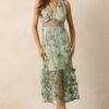 Back In Bloom Green Floral Embroidered Midi Dress