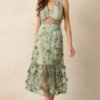 Back In Bloom Green Floral Embroidered Midi Dress