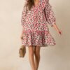 Butterfly Garden Red Cotton Button Front Mini Dress