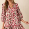 Butterfly Garden Red Cotton Button Front Mini Dress