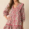 Butterfly Garden Red Cotton Button Front Mini Dress